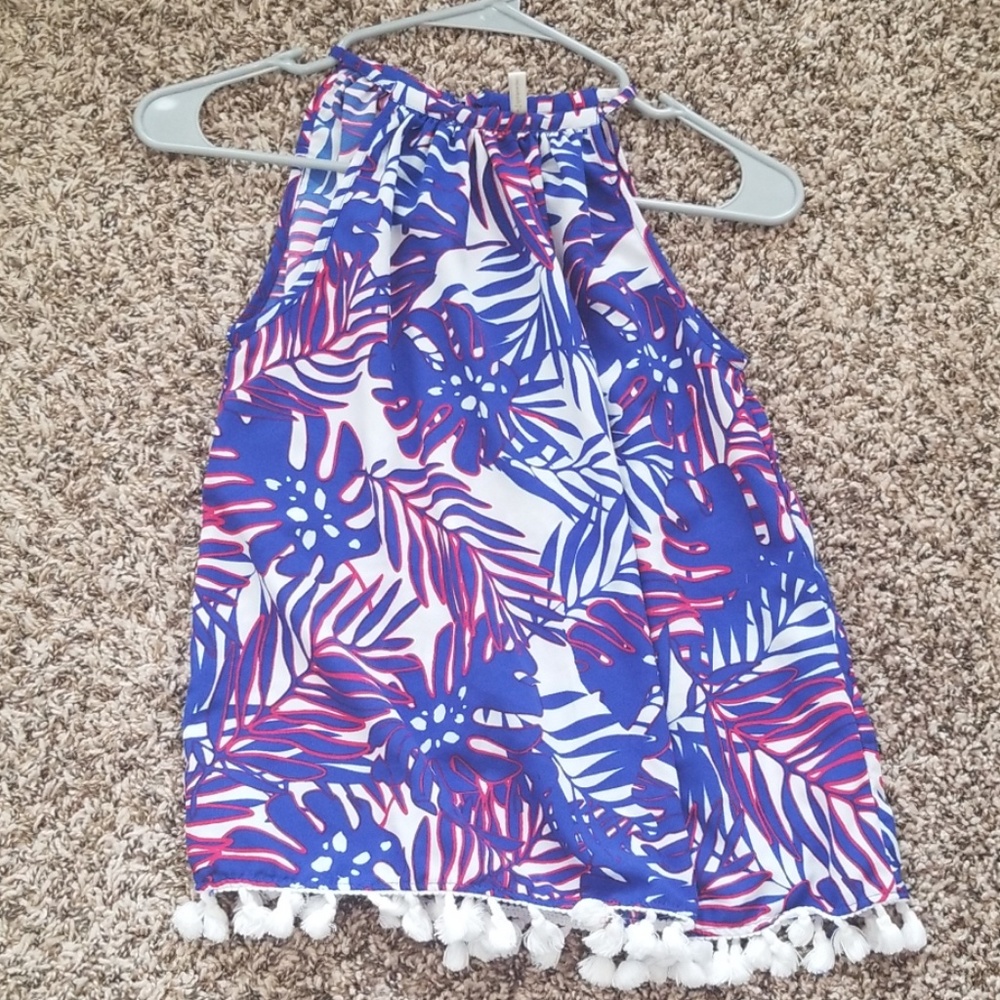 Red white and blue tropical print sleeveless top